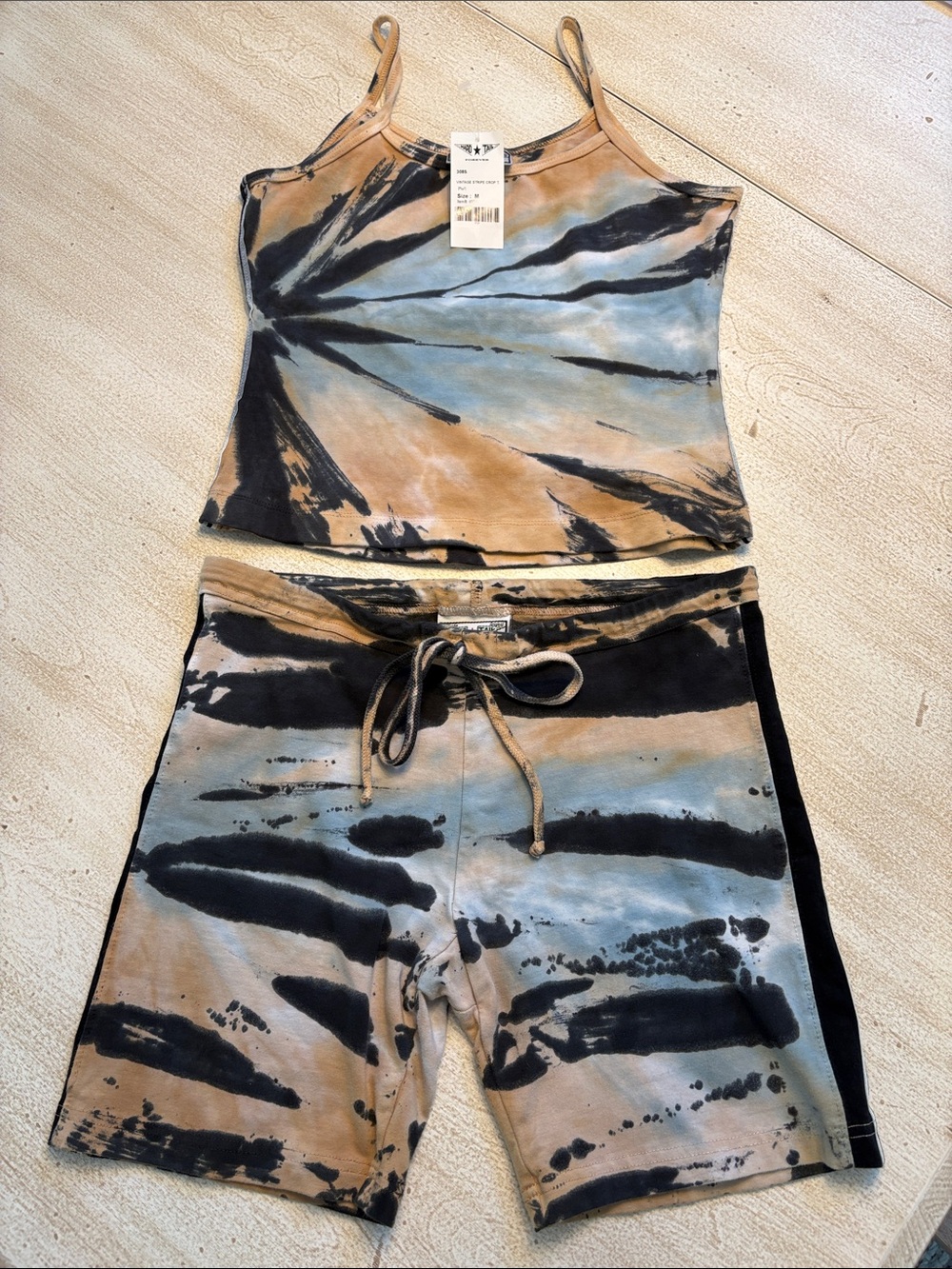 Hard Tail Tie-Dye Tank Top & Shorts Set - Blue and Tan and black. Size M